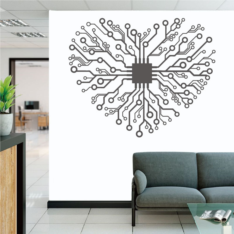 Tech Office Wall Art - Amor chip tecnologia empresa escritório decalque