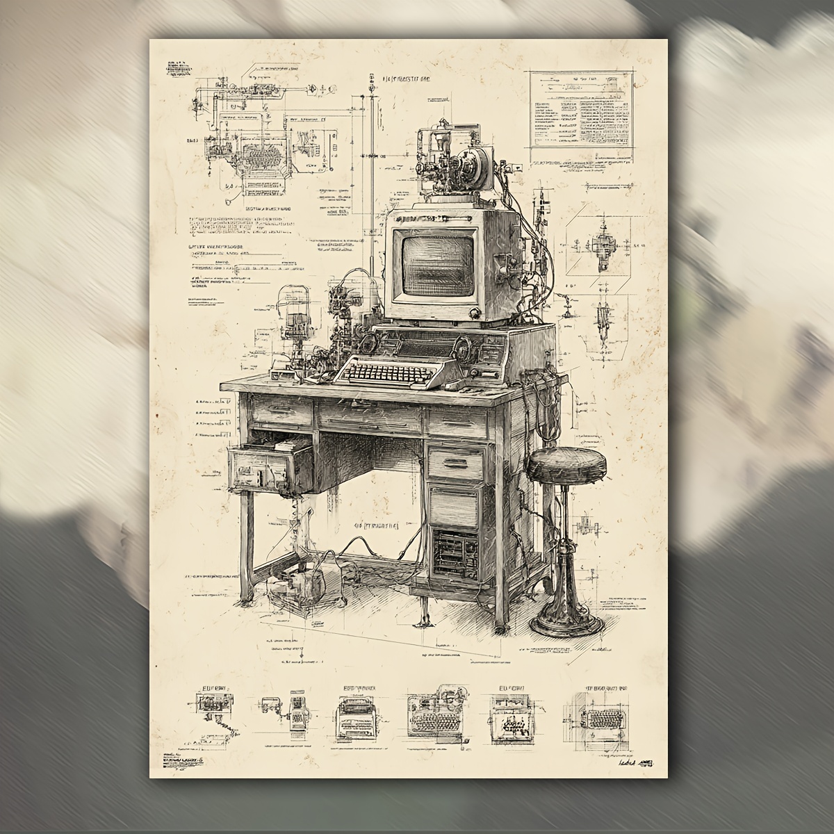 Tech Office Wall Art - Pôster Vintage de Invenção de Computador