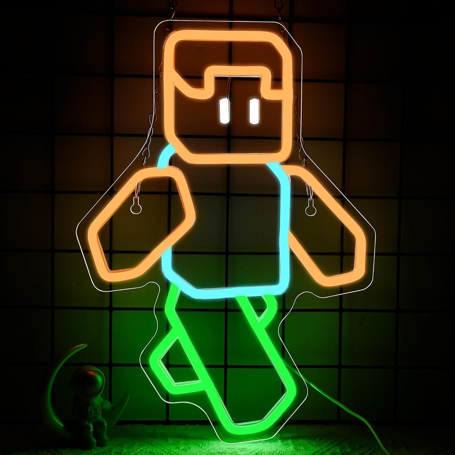 Tech Office Wall Art - Letreiro Neon Pixel Art com Personagem