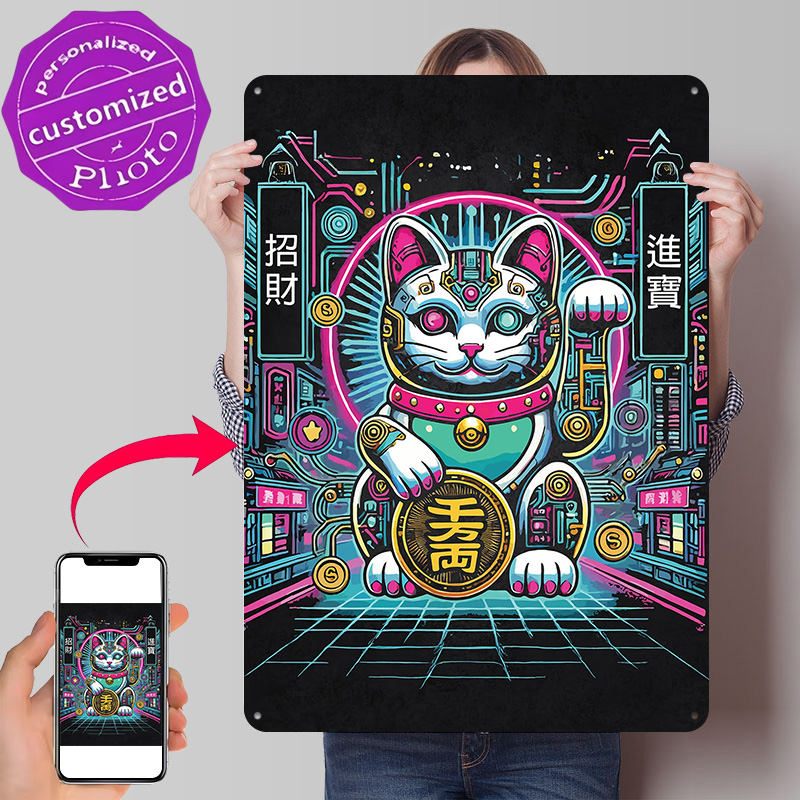 Cyberpunk Maneki Neko - Gato d - Tech Office Wall Art avaliação e preço