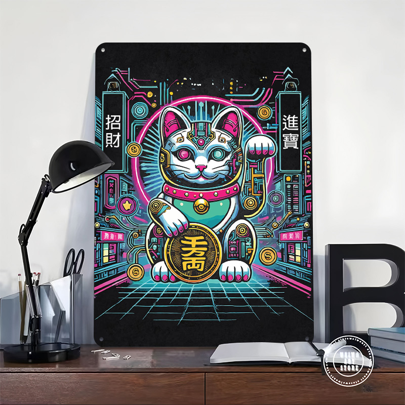 Cyberpunk Maneki Neko - Gato d - Tech Office Wall Art avaliação e preço