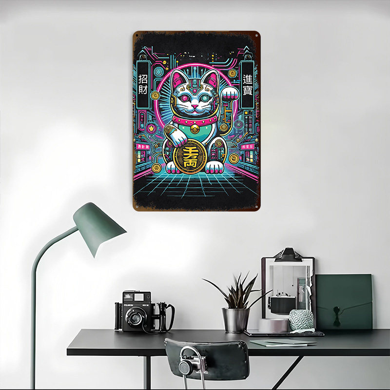 Cyberpunk Maneki Neko - Gato d - Tech Office Wall Art avaliação e preço